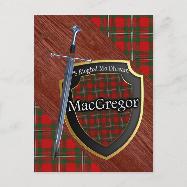 Klan MacGregor Tartan Sword & Shield Vykort (Framsida)