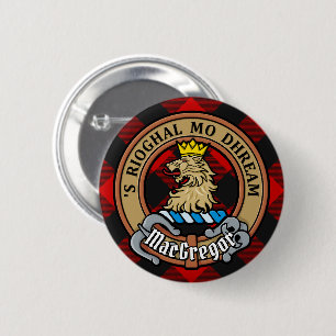 Klan MacGregor Vapensköld över Rob Roy Tartan Knapp