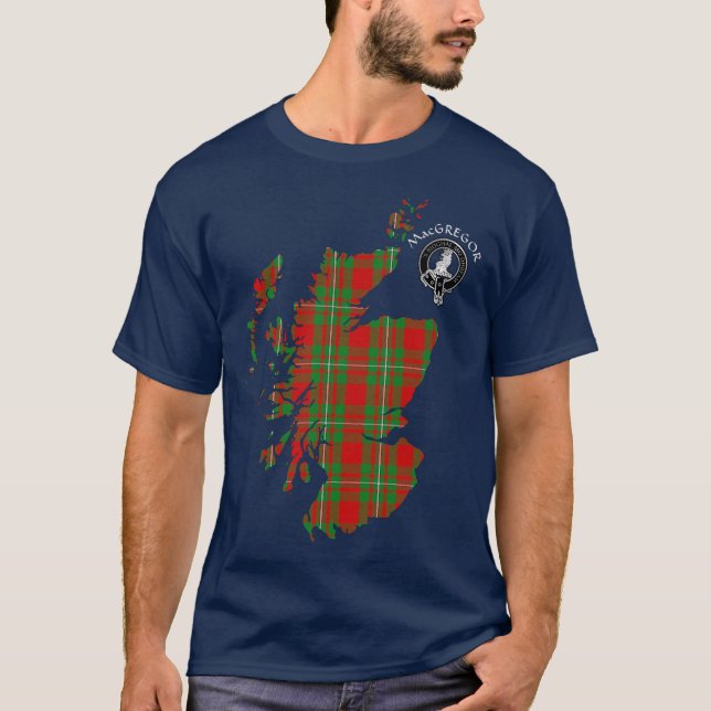Klan MacGregor Vapensköld & Tartan Karta T-Shirt (Framsida)