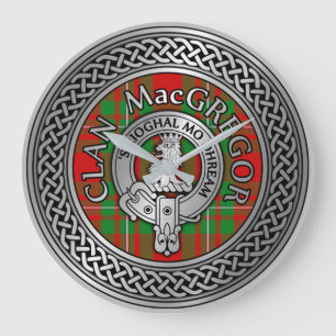 Klan MacGregor Vapensköld & Tartan Knot Stor Klocka