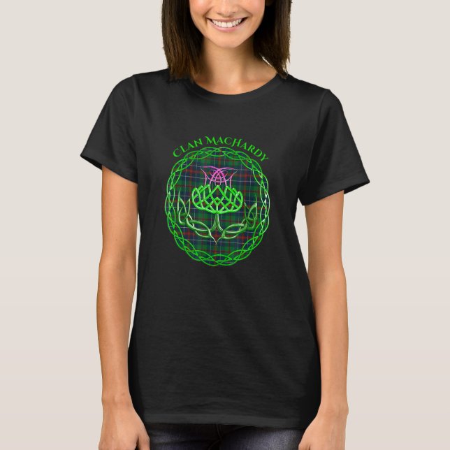 Klan Machardy Scottish Tartan Celtic Thistle T Shirt (Framsida)