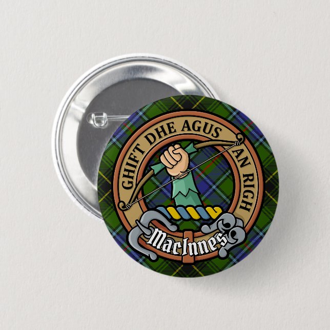 Klan MacInnes-Vapensköld över Tartan Knapp (Framsida & baksida)