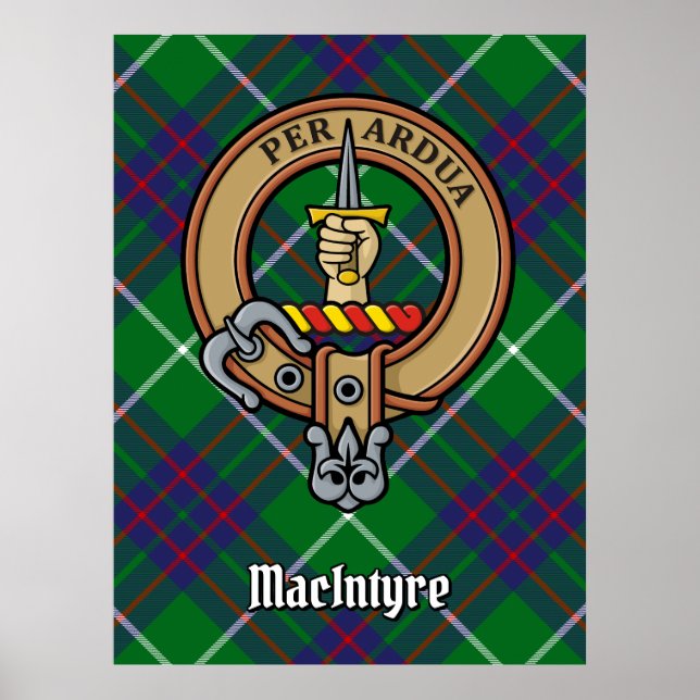 Klan MacIntyre-Vapensköld över Tartan Poster (Framsidan)