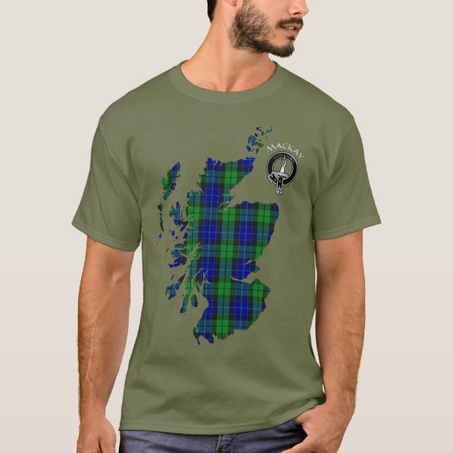 Klan MacKay Tartan Karta & Vapensköld T-Shirt (Framsida)