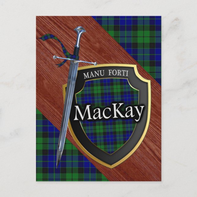 Klan MacKay Tartan Sword & Shield Vykort (Framsida)