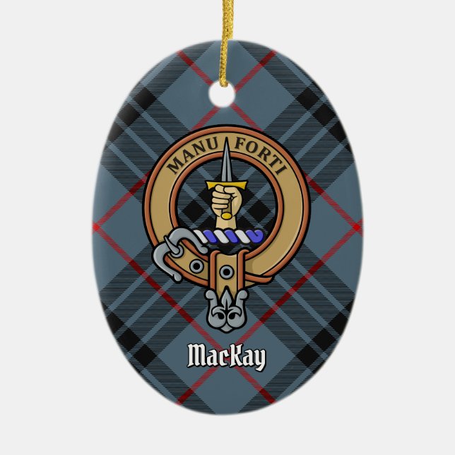 Klan MacKay-Vapensköld över Blue Tartan Julgransprydnad Keramik (Framsidan)