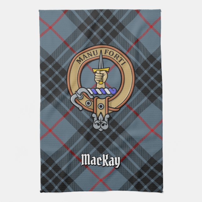 Klan MacKay-Vapensköld över Blue Tartan Kökshandduk (Vertikal)