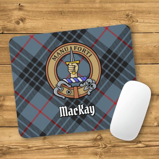 Klan MacKay-Vapensköld över Blue Tartan Musmatta (Skapare uppladdad)