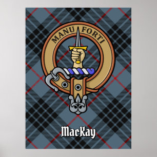 Klan MacKay-Vapensköld över Blue Tartan Poster