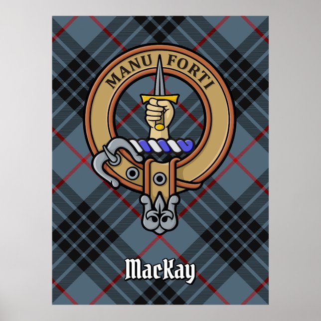Klan MacKay-Vapensköld över Blue Tartan Poster (Framsidan)