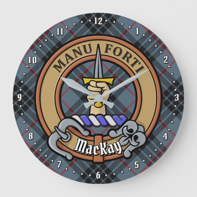 Klan MacKay-Vapensköld över Blue Tartan Stor Klocka (Framsida)