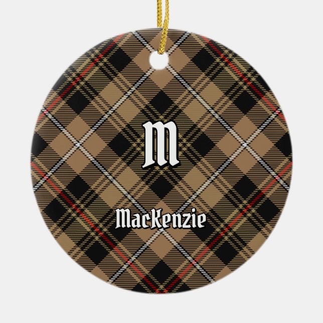 Klan MacKenzie Hunting Brown Tartan Julgransprydnad Keramik (Framsidan)