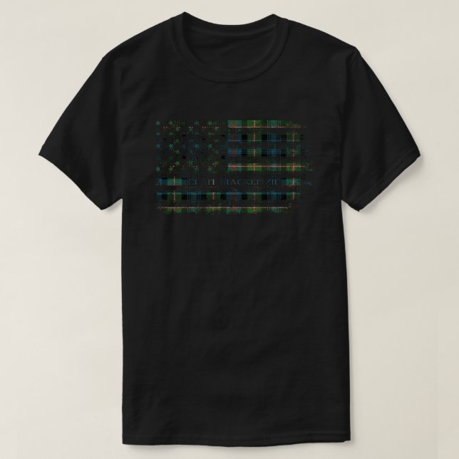 Klan MacKenzie Morgan Scottish tartan US flagga ki T Shirt (Design framsida)