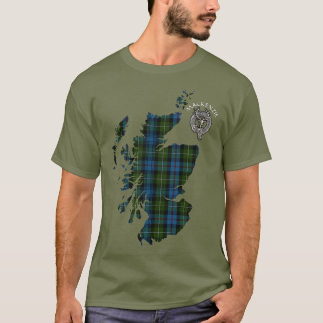 Klan MacKenzie Tartan Karta & Vapensköld T Shirt (Framsida)