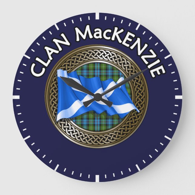 Klan MacKenzie Tartan Knot & Flagga Stor Klocka (Framsida)