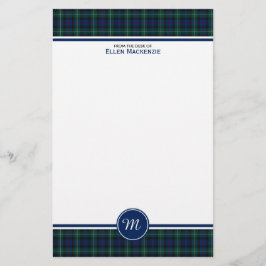 Klan Mackenzie Tartan Monogram Stationery Brevpapper