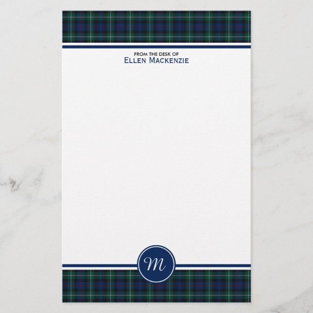 Klan Mackenzie Tartan Monogram Stationery Brevpapper (Framsida)