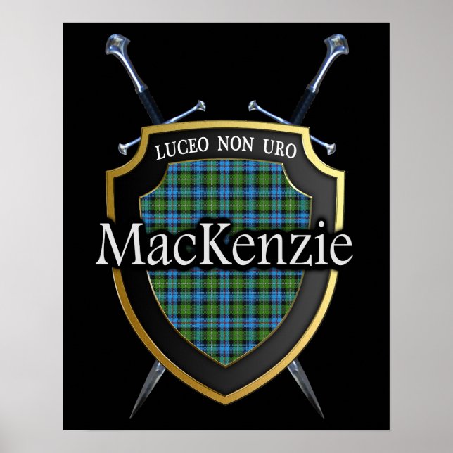 Klan MacKenzie Tartan Scottish Shield & Swords Poster (Framsidan)