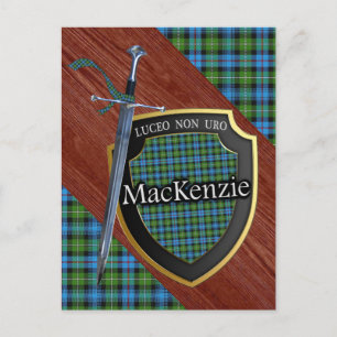 Klan MacKenzie Tartan Sword & Shield Vykort