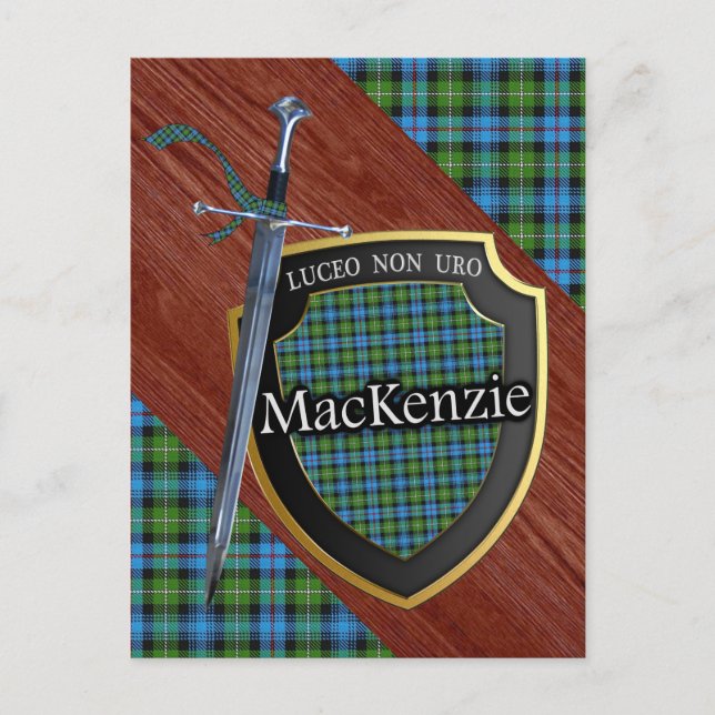 Klan MacKenzie Tartan Sword & Shield Vykort (Framsida)