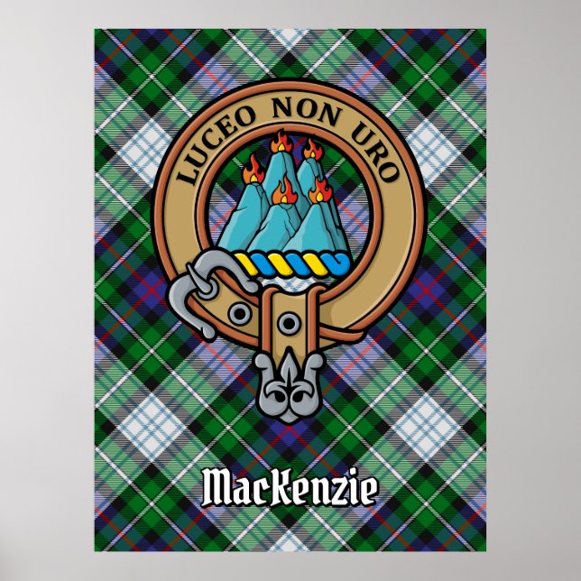 Klan MacKenzie-Vapensköld över Dress Tartan Poster (Framsidan)