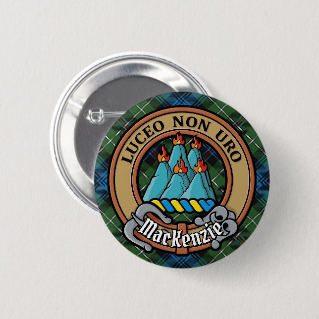 Klan MacKenzie-Vapensköld över Tartan Knapp (Framsida & baksida)