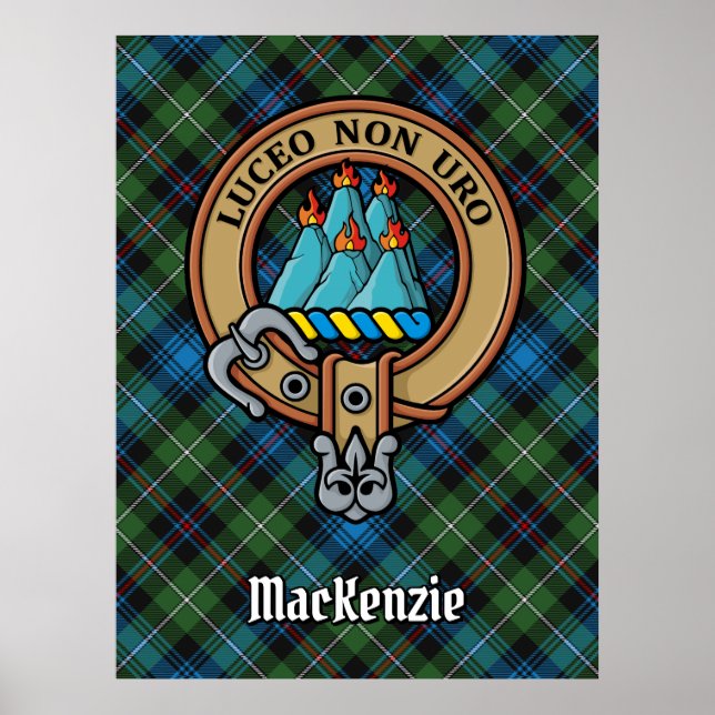 Klan MacKenzie-Vapensköld över Tartan Poster (Framsidan)