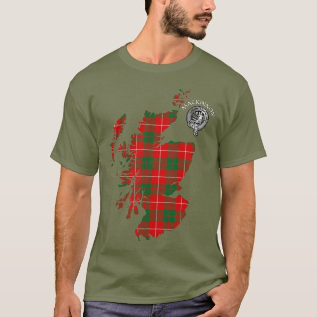 Klan MacKinnon Tartan Karta & Vapensköld T-Shirt (Framsida)