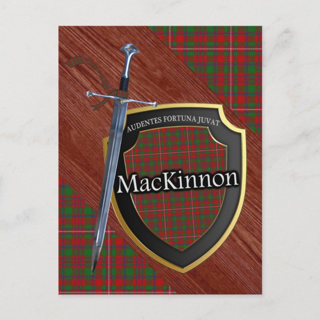 Klan MacKinnon Tartan Sword & Shield Vykort (Framsida)