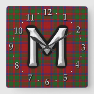 Klan MacKintosh MacIntosh Brev M Monogram Tartan Fyrkantig Klocka