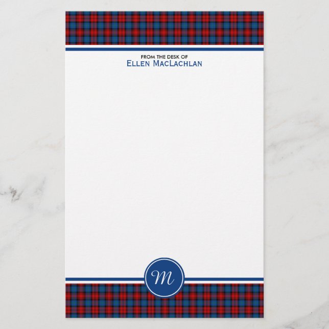 Klan MacLachlan Tartan Red och Blue Play Monogram Brevpapper (Framsida)