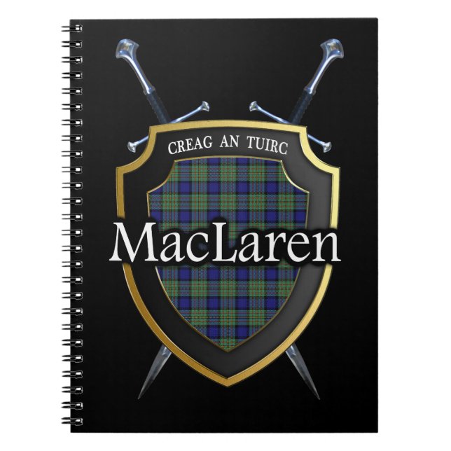 Klan MacLaren Tartan Shield & Swords Anteckningsbok (Framsidan)