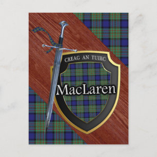 Klan MacLaren Tartan Sword & Shield Vykort