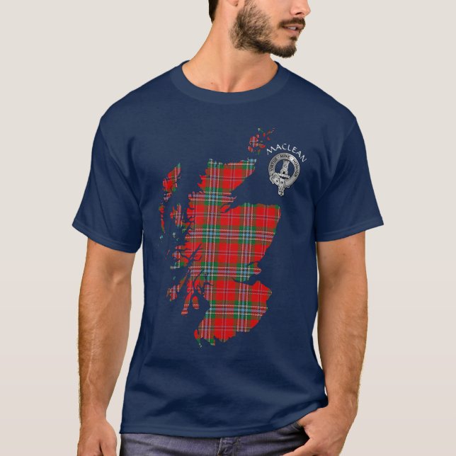 Klan MacLean Tartan Karta & Vapensköld T Shirt (Framsida)
