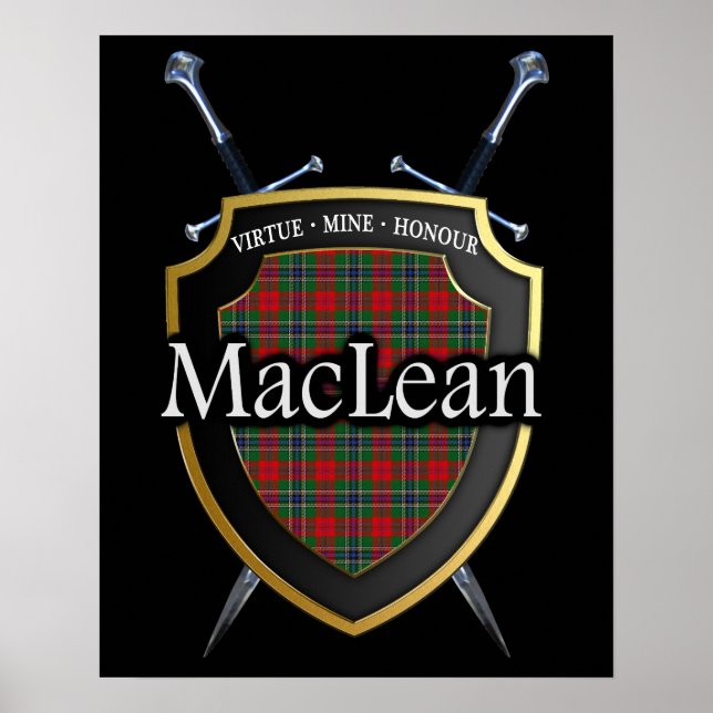 Klan MacLean Tartan Scottish Shield & Swords Poster (Framsidan)