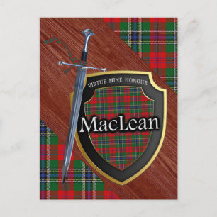 Klan MacLean Tartan Sword & Shield Vykort