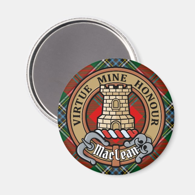 Klan MacLean-Vapensköld över Tartan Magnet (Front/Back)