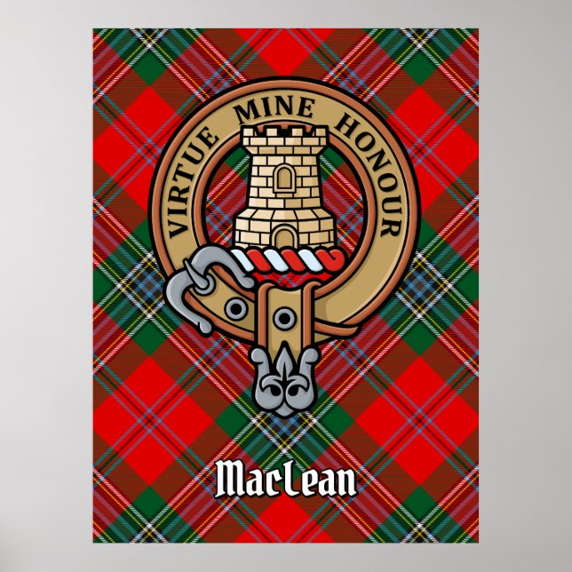 Klan MacLean-Vapensköld över Tartan Poster (Framsidan)