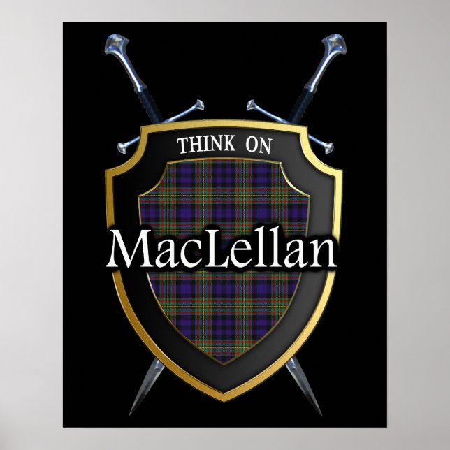 Klan MacLellan Tartan Scottish Shield & Swords Poster (Framsidan)