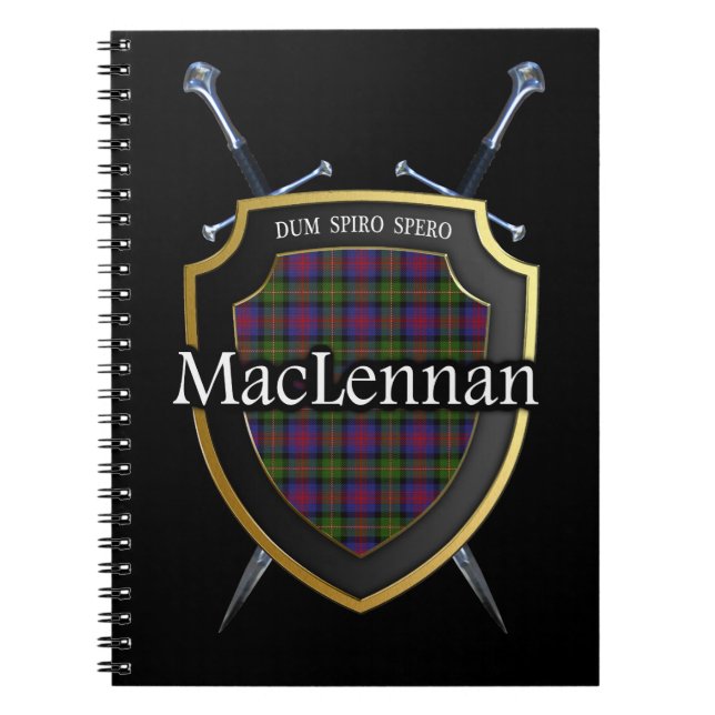 Klan MacLennan Tartan Shield & Swords Anteckningsbok Med Spiral (Framsidan)
