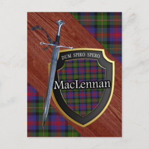 Klan MacLennan Tartan Sword & Shield Vykort