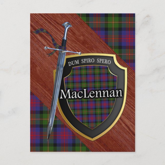 Klan MacLennan Tartan Sword & Shield Vykort (Framsida)