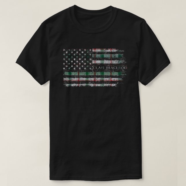 Klan MacLeod Arisaid Scottish tartan US flagga kil T Shirt (Design framsida)