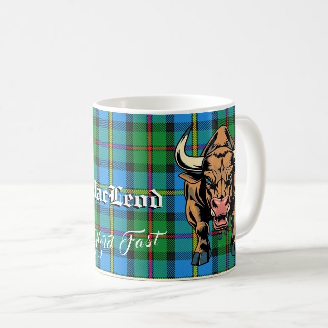 Klan MacLeod Bull Hunting Tartan Motto Kaffemugg (Framsida höger)