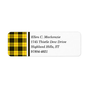 Klan MacLeod Gult och Black Scottish Tartan Returadress Etikett