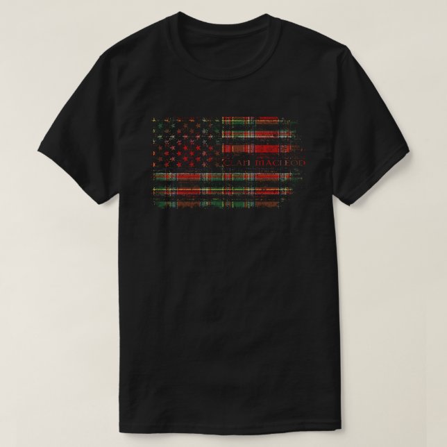 Klan MacLeod of Gesto Scottish tartan US flagga ki T Shirt (Design framsida)
