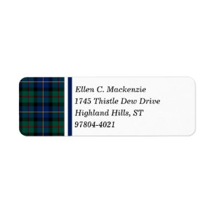 Klan MacLeod of Skye Blue och Grönt Tartan Returadress Etikett