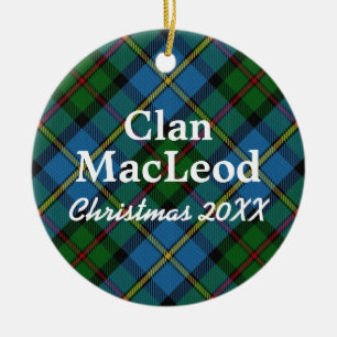 Klan MacLeod Scottish Blue och Grönt Tartan Julgransprydnad Keramik