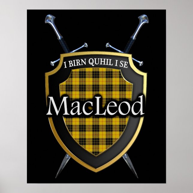 Klan MacLeod Tartan Scottish Shield & Swords Poster (Framsidan)