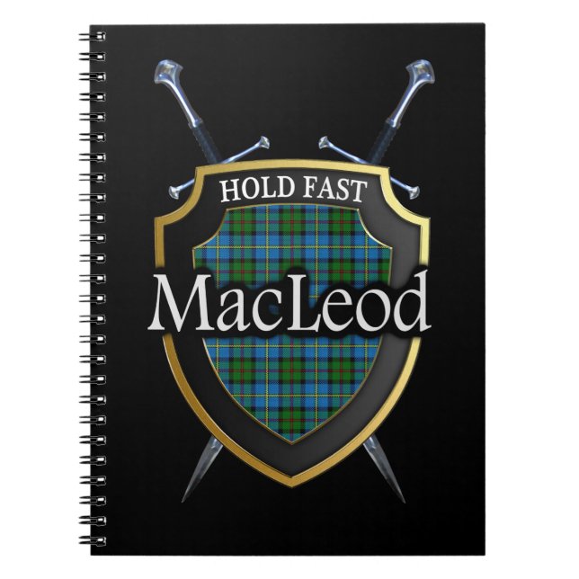 Klan MacLeod Tartan Shield & Swords Anteckningsbok Med Spiral (Framsidan)